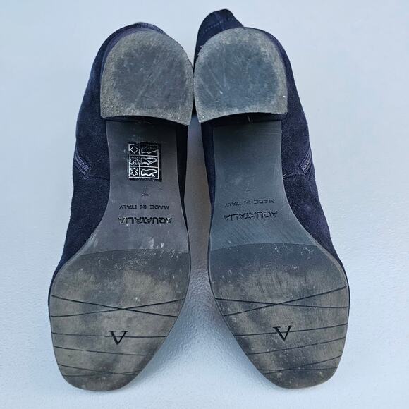 Blue Suede Boots Aquatalia Briana Size 7 Weatherproof Leather Bootie Zip Heeled - Picture 11 of 13